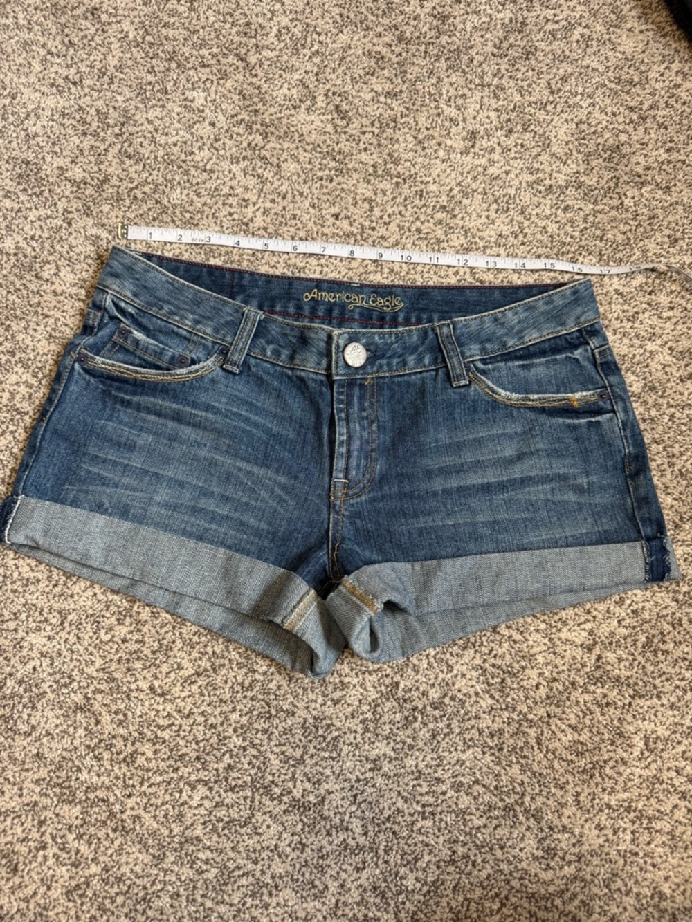 American Eagle Outfitters Dark Blue Denim Cuffed Jean Shorts